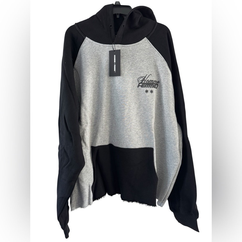 NWT Homme + Femme Westwood Raglan Hoodie Black Grey XXL Streetwear Rare